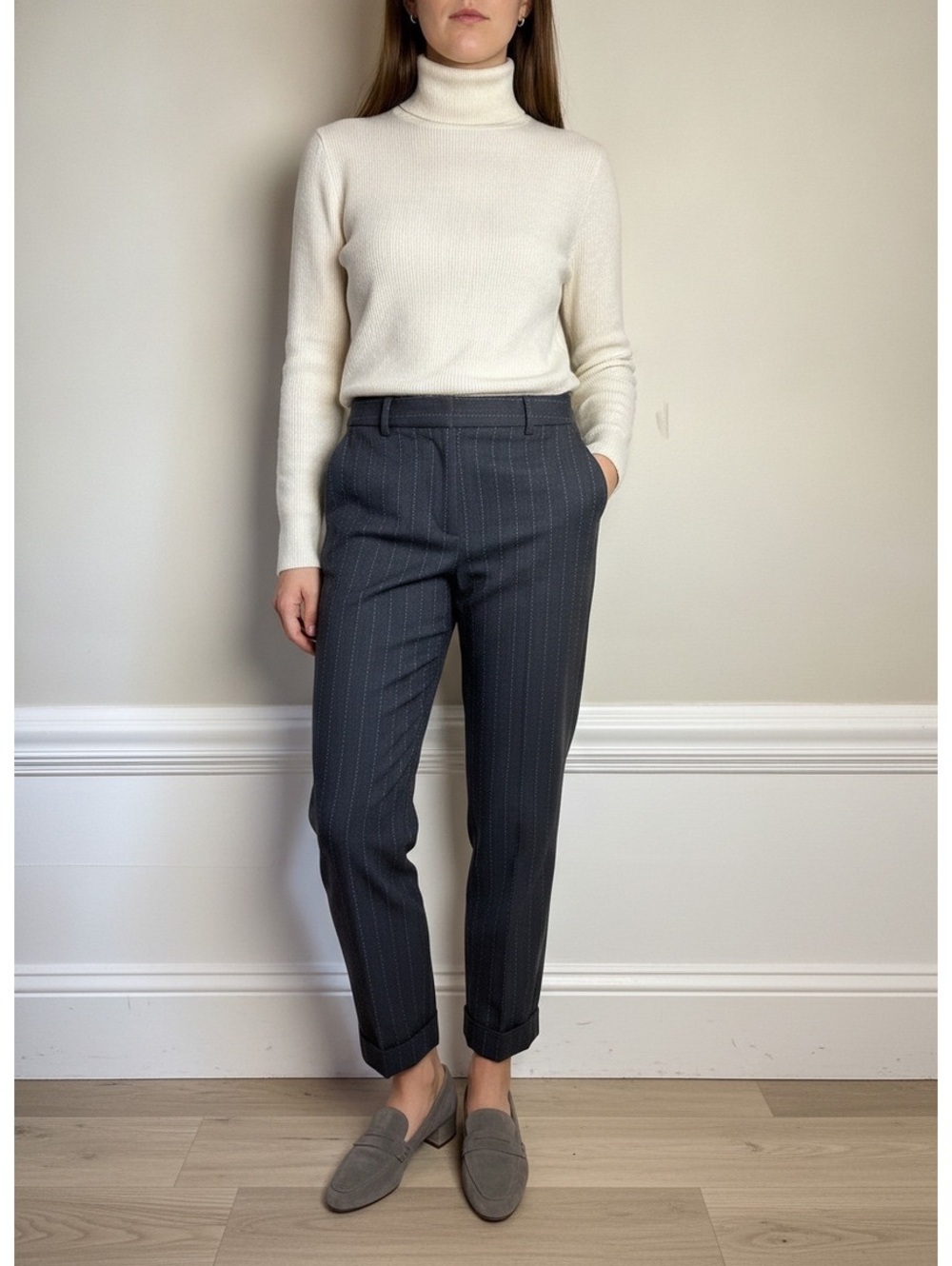 Wool Dress Pants by Liz Claiborne Collection grey pleated pinstripe size 12